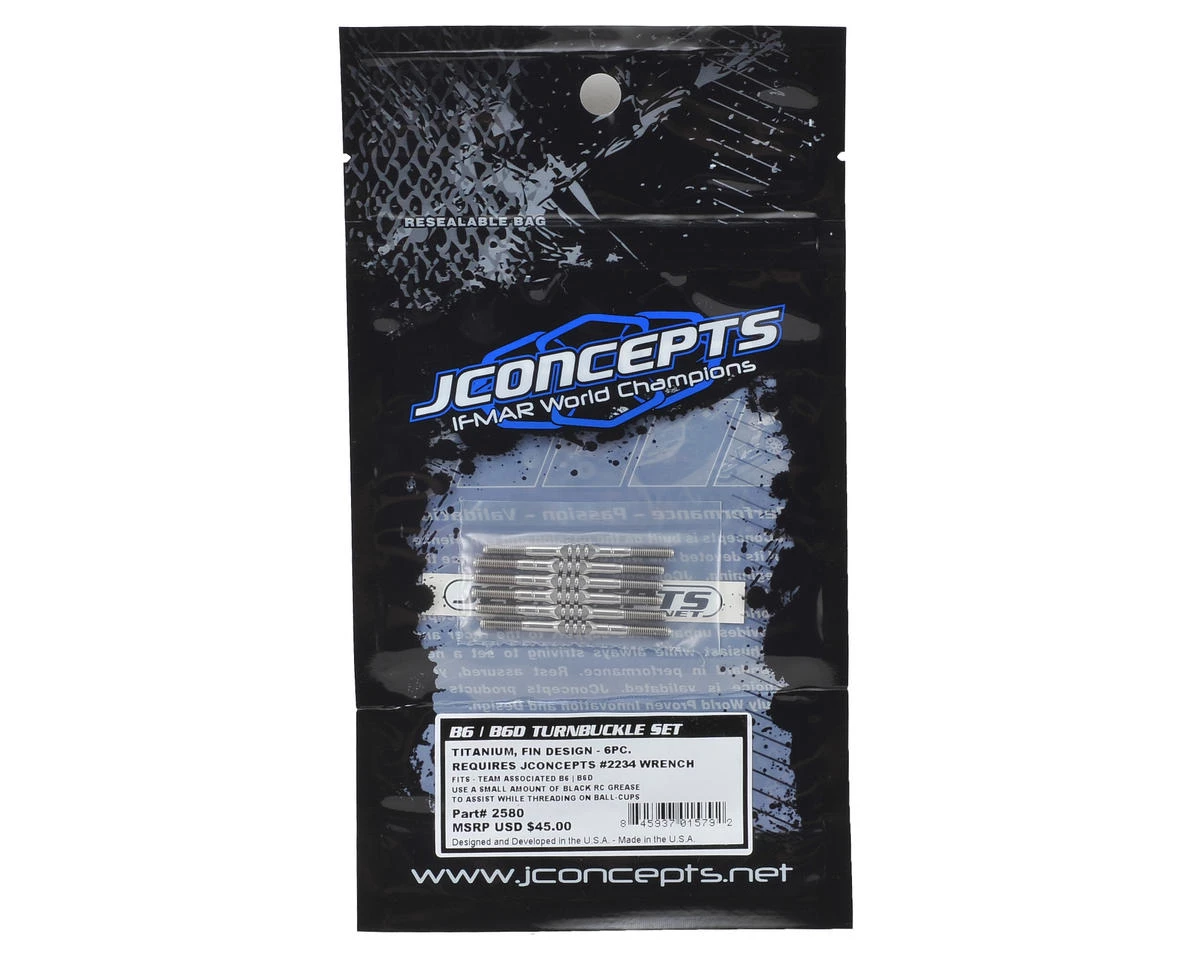 JConcepts B6/B6D Fin Titanium Turnbuckle Set (6) 2 JConcepts B6/B6D Fin Titanium Turnbuckle Set (6) - Image 2