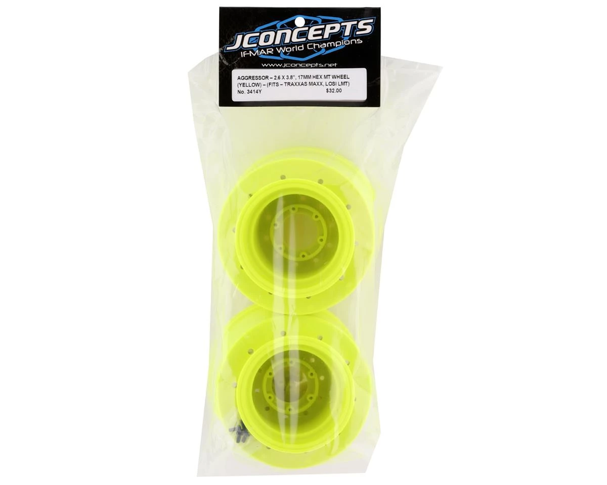 JConcepts Aggressor 2.6x3.6" Monster Truck Wheel (Yellow) (2) w/17mm Hex 4 JConcepts Aggressor 2.6x3.6" Monster Truck Wheel (Yellow) (2) w/17mm Hex - Image 4